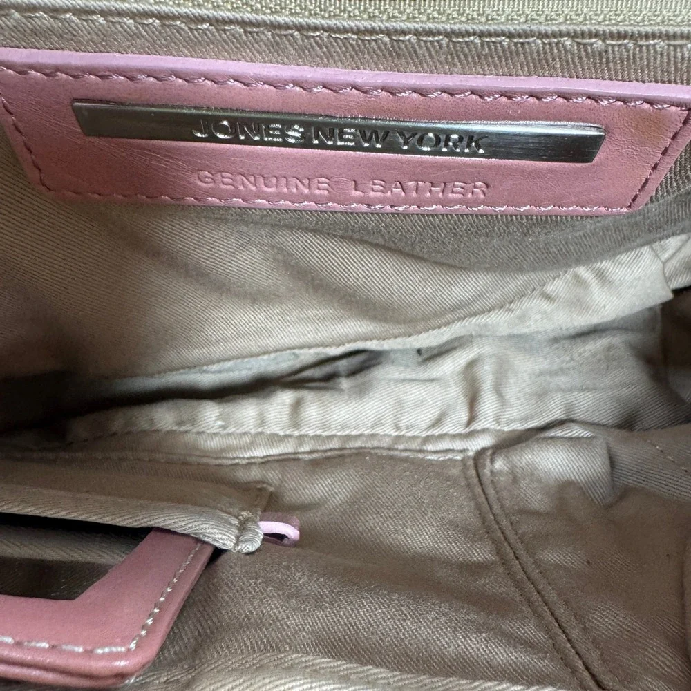 Jones New York Dusty Rose Pink Leather Shoulder Bag Buckle Baguette Purse - Picture 11 of 11